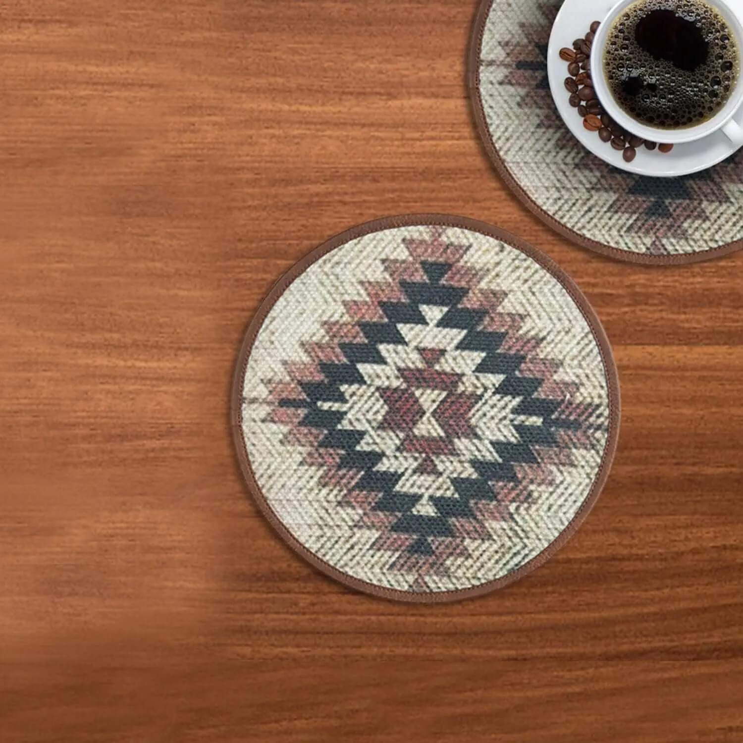Mona B - Set of 2 Printed  Placemats, 13 INCH Round, Best for Bed-Side Table/Center Table, Dining Table/Shelves (Aztec)