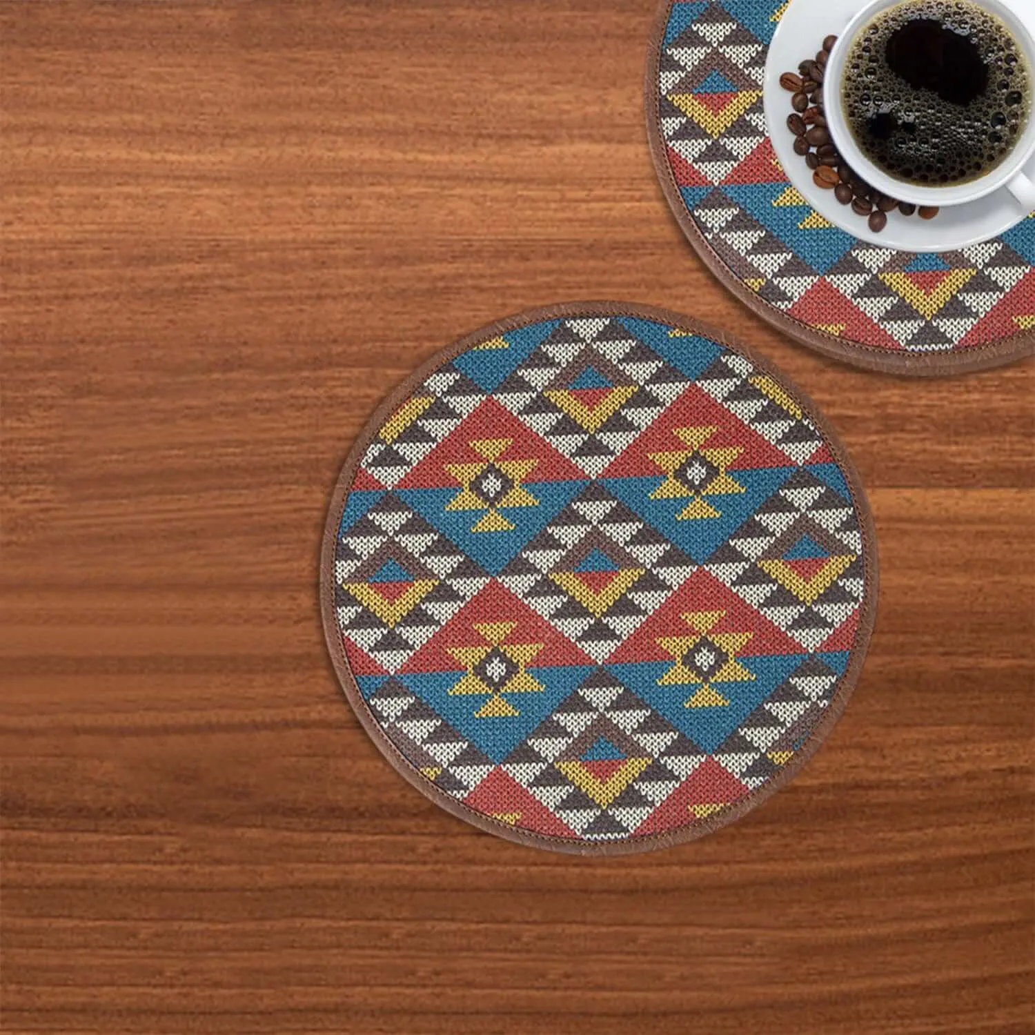 Mona B - Set of 2 Printed Placemats, 13 INCH Round, Best for Bed-Side Table/Center Table, Dining Table/Shelves (Saffiano)