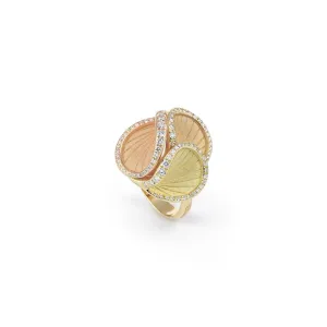 Musa Series Ring  in 18KT Tricolor Gold Orange Apricot Yellow Sunrise and Yellow Lemon with Diamonds