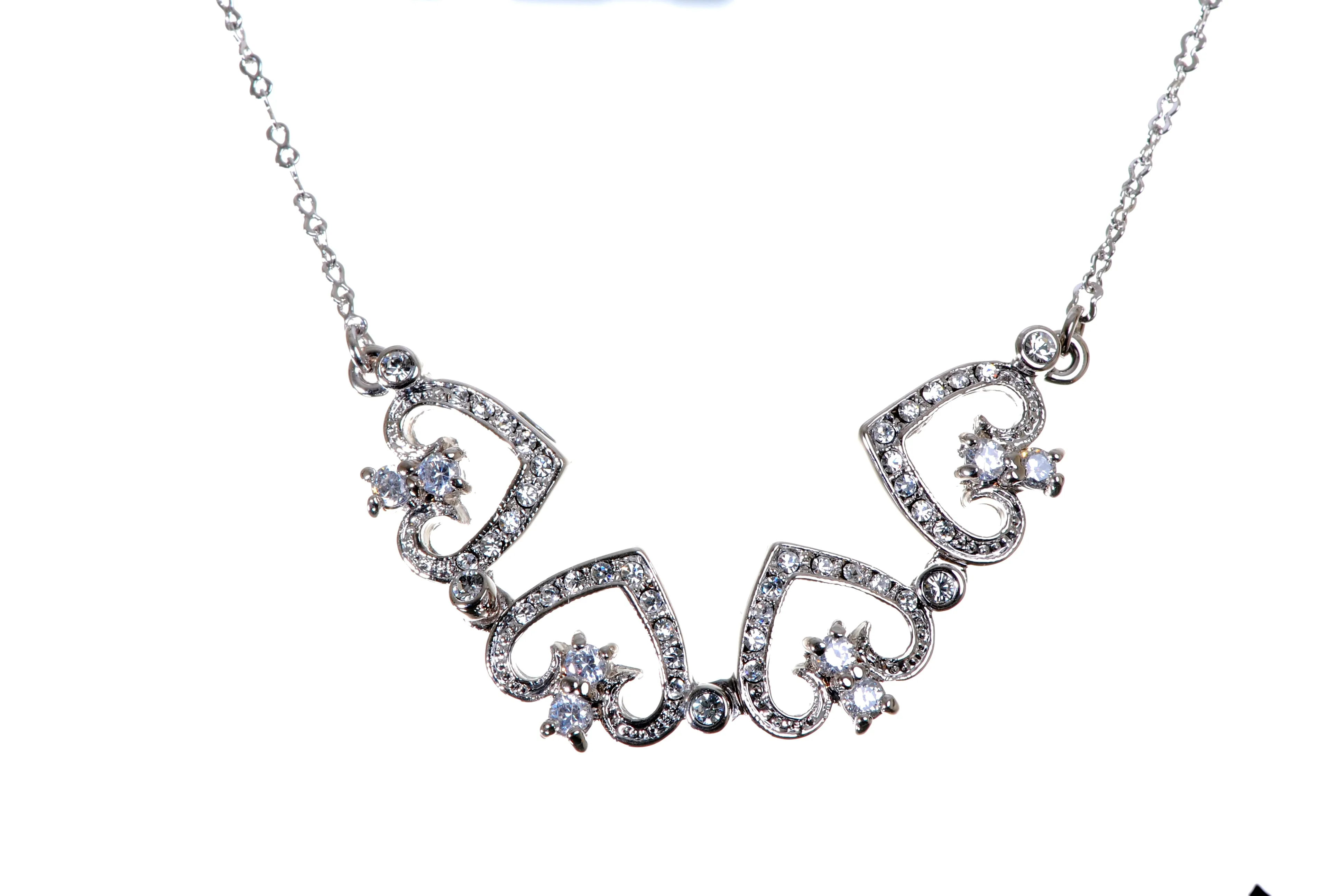 N7109 Swarovski Crystal Quadruple Heart with Magnetic Lock Pendant Necklace