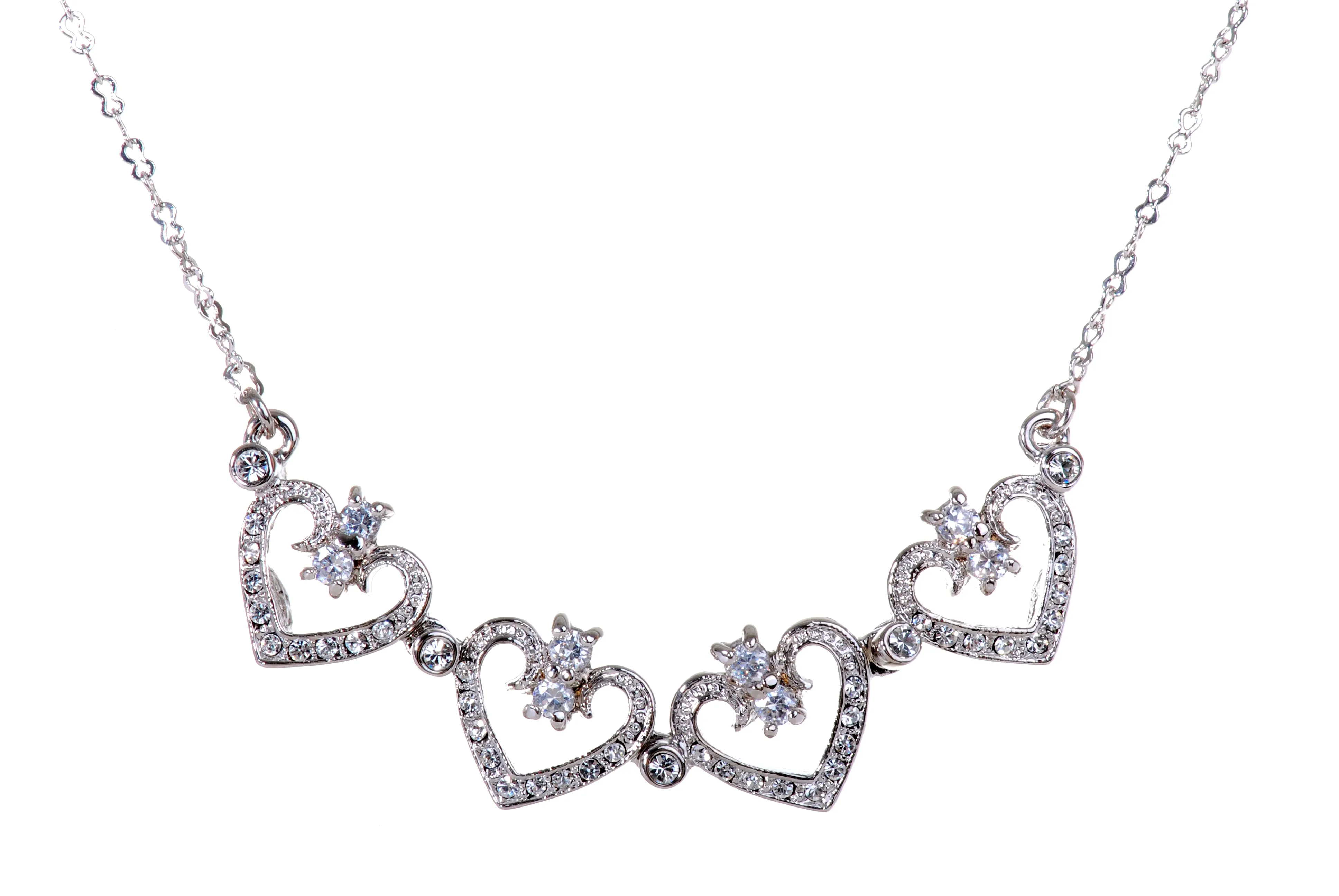 N7109 Swarovski Crystal Quadruple Heart with Magnetic Lock Pendant Necklace