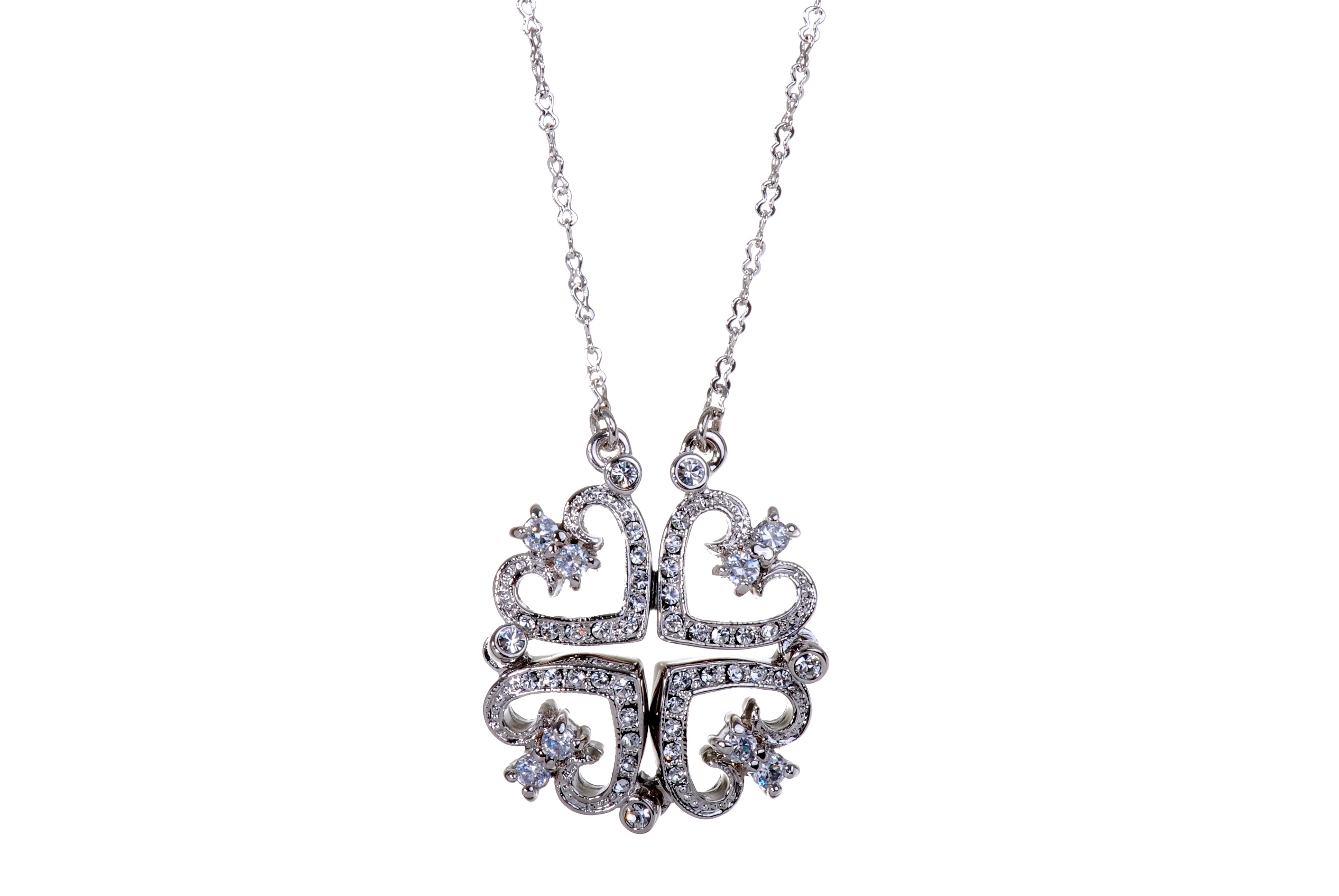 N7109 Swarovski Crystal Quadruple Heart with Magnetic Lock Pendant Necklace