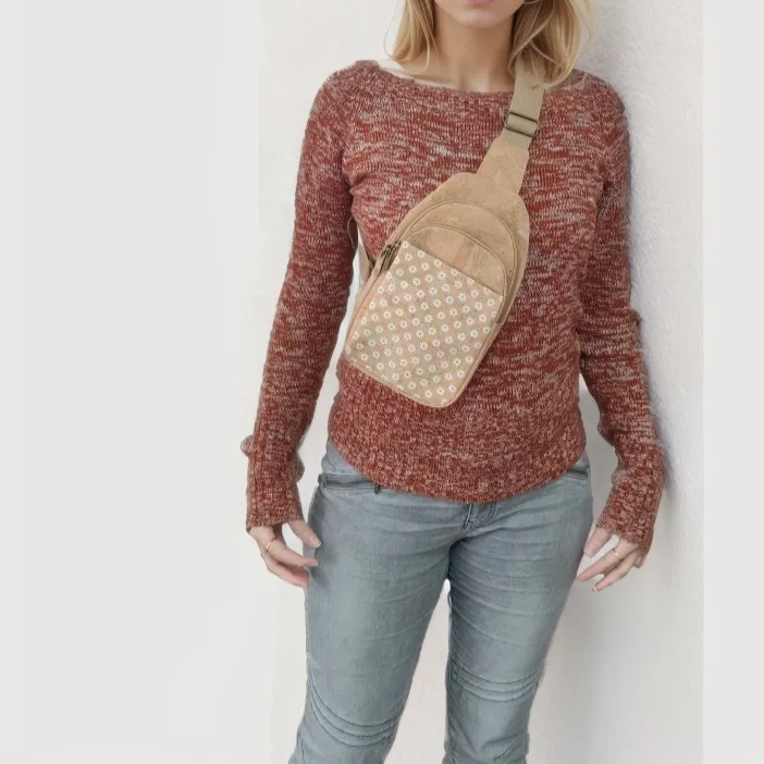 Natural Women's Three-Compartment Sling Bag BAG-2296