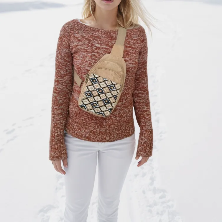 Natural Women's Three-Compartment Sling Bag BAG-2296