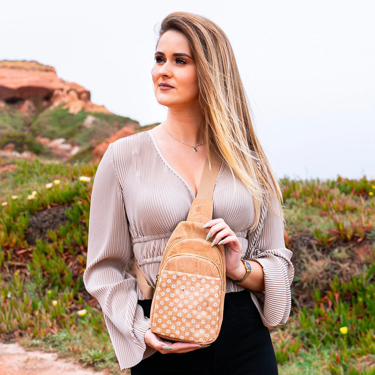 Natural Women's Three-Compartment Sling Bag BAG-2296