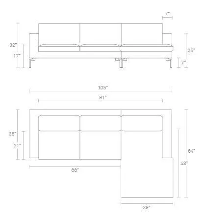 New Standard Leather Sofa with Right Arm Chaise