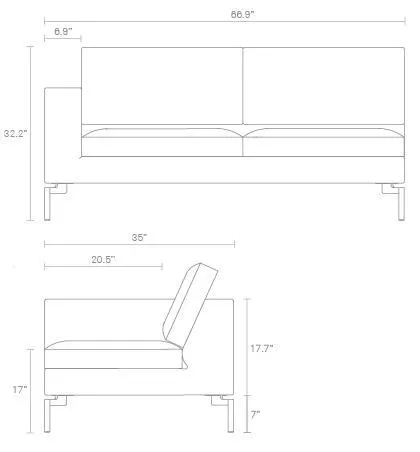 New Standard Leather Sofa with Right Arm Chaise