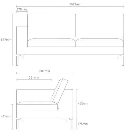 New Standard Leather Sofa with Right Arm Chaise