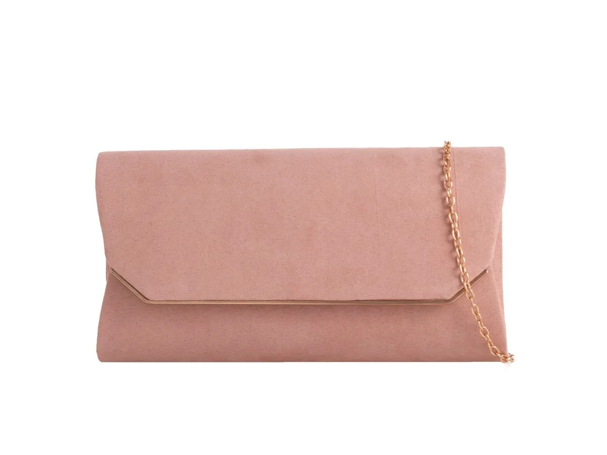 Nude Suede Envelope Clutch Bag