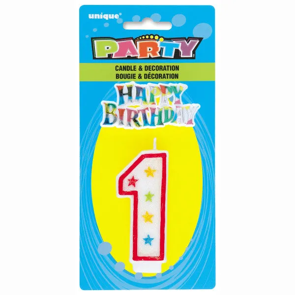 Number 1 Glitter Birthday Candle w/Cake Decoration | 1ct