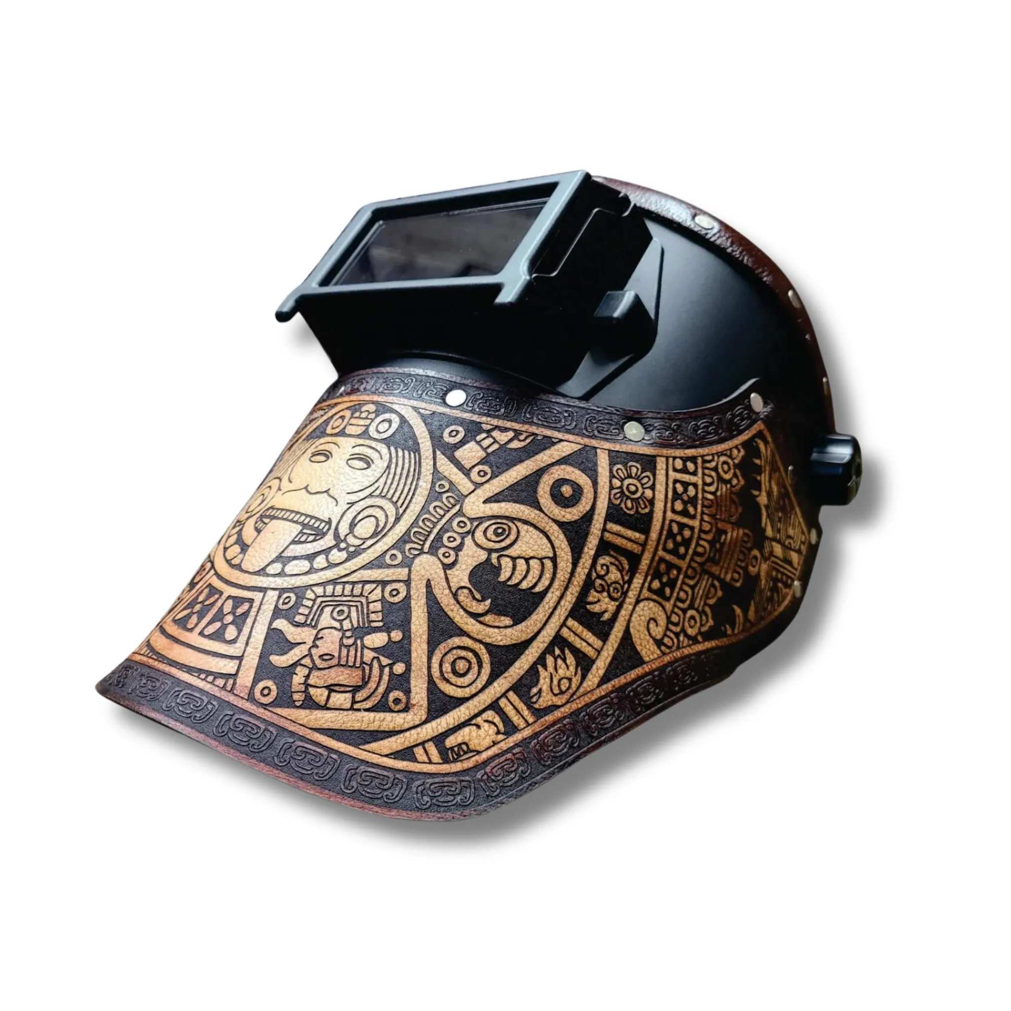Outlaw Leather - Welding Hood - Aztec Calendar Natural