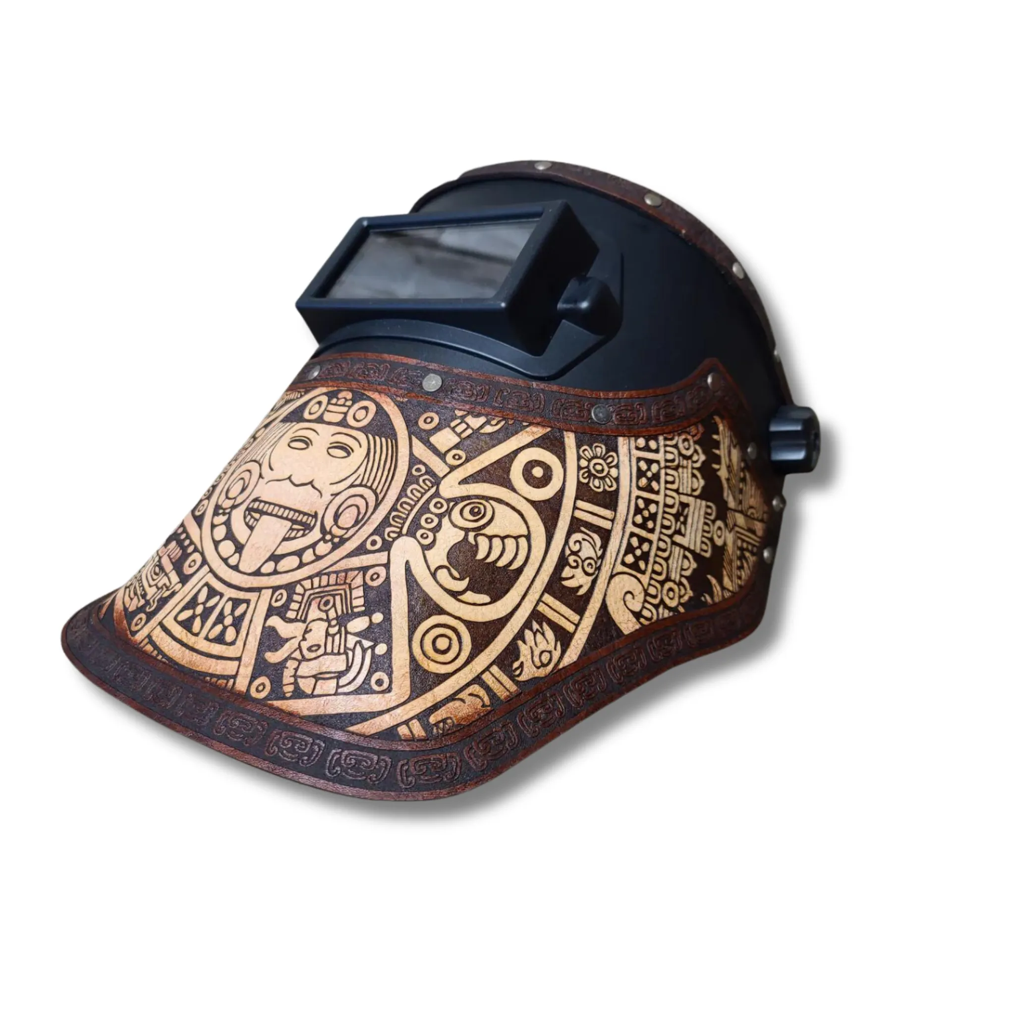 Outlaw Leather - Welding Hood - Aztec Calendar Natural