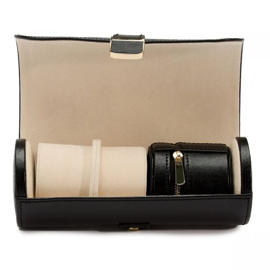Palermo Double Watch Roll w/ Jewelry Pouch (Black)