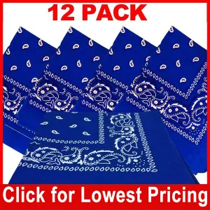 Royal Blue Bandana - 100% Cotton - Paisley Bandana - 12 Pack