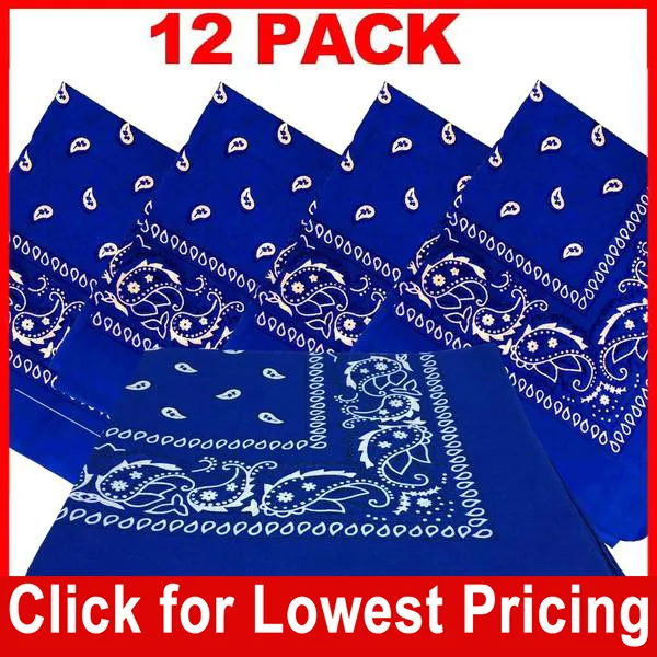 Royal Blue Bandana - 100% Cotton - Paisley Bandana - 12 Pack