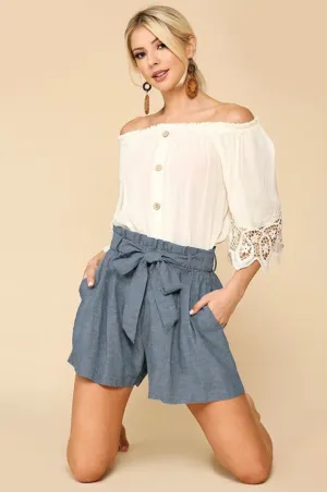 Shelley Denim Blue Paper Bag Shorts