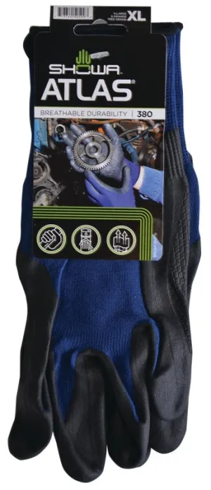 Showa 380XL-09.RT Coated Gloves, XL, 8-21/32 to 10-15/64 in L, Elastic Wrist, Seamless Knit Cuff, Nitrile Foam Coating :PR: QUANTITY: 1