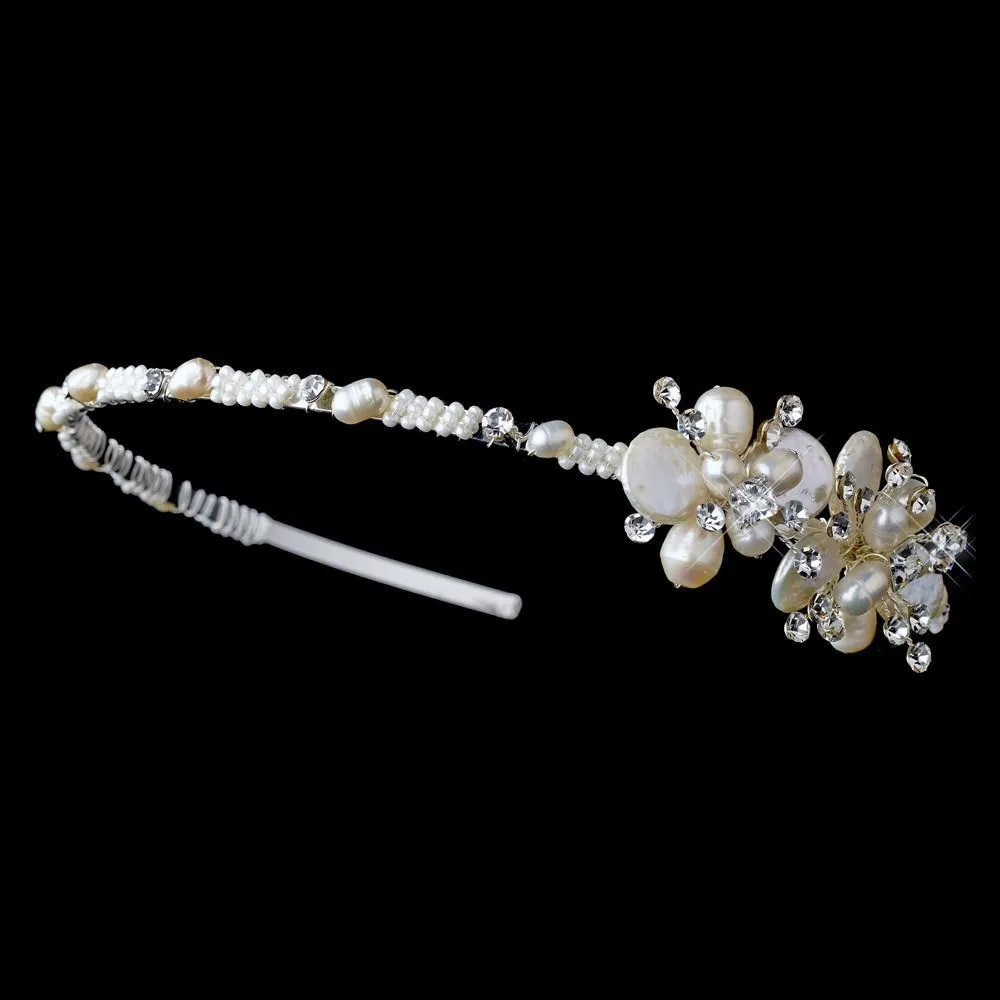 Silver Ivory Pearl and Crystal Bridal Headband