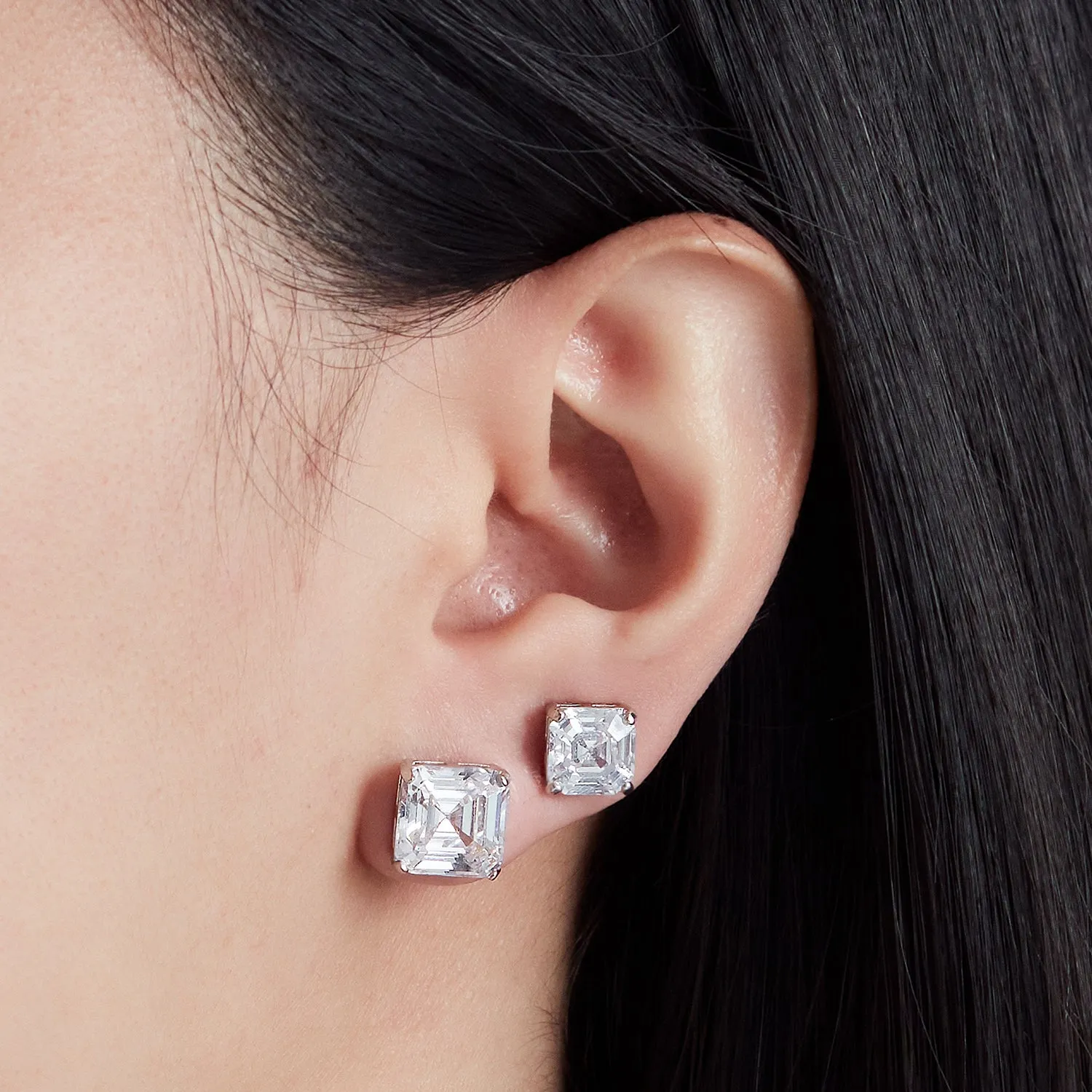 Solitaire CZ Asscher Earrings ( 1 CM )