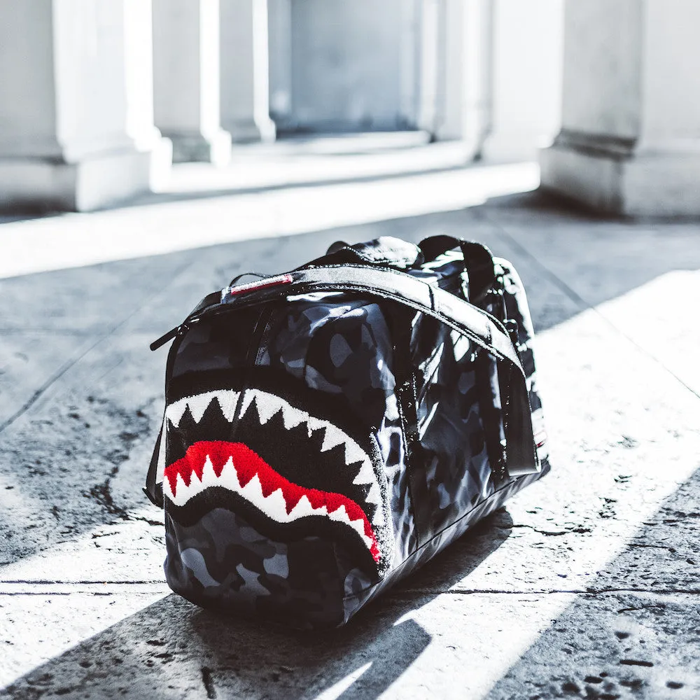 Sprayground Chenille Black Camo Shark Duffel