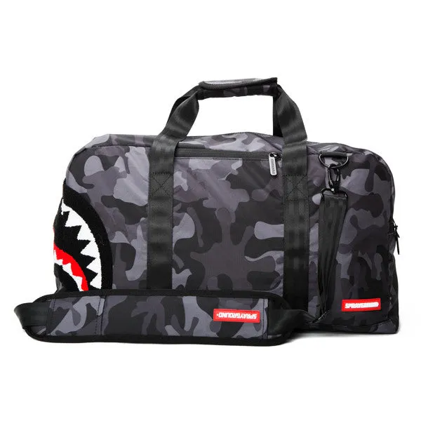 Sprayground Chenille Black Camo Shark Duffel