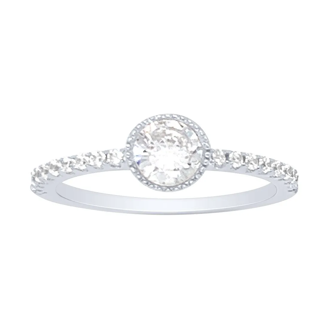 Sterling Silver Cubic Zirconia Centre Halo Ring