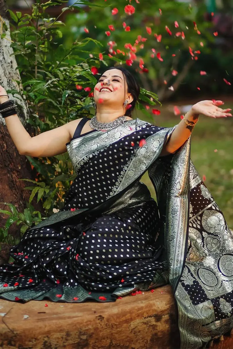 Sumptuous Black Soft Silk Saree With Unequalled Blouse Piece