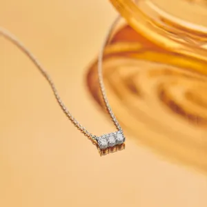 Three Stone Pave Diamond Bar Necklace