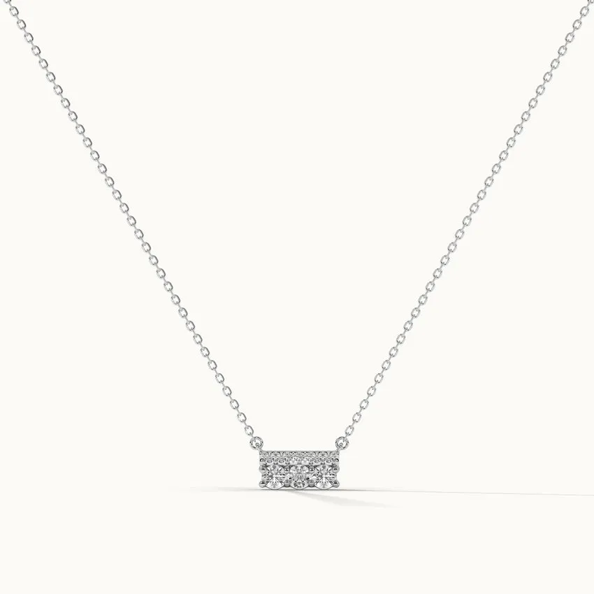 Three Stone Pave Diamond Bar Necklace
