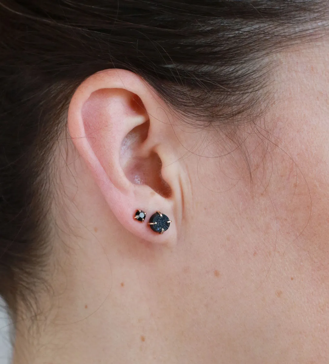 Tiny Black Diamond Stud Earrings