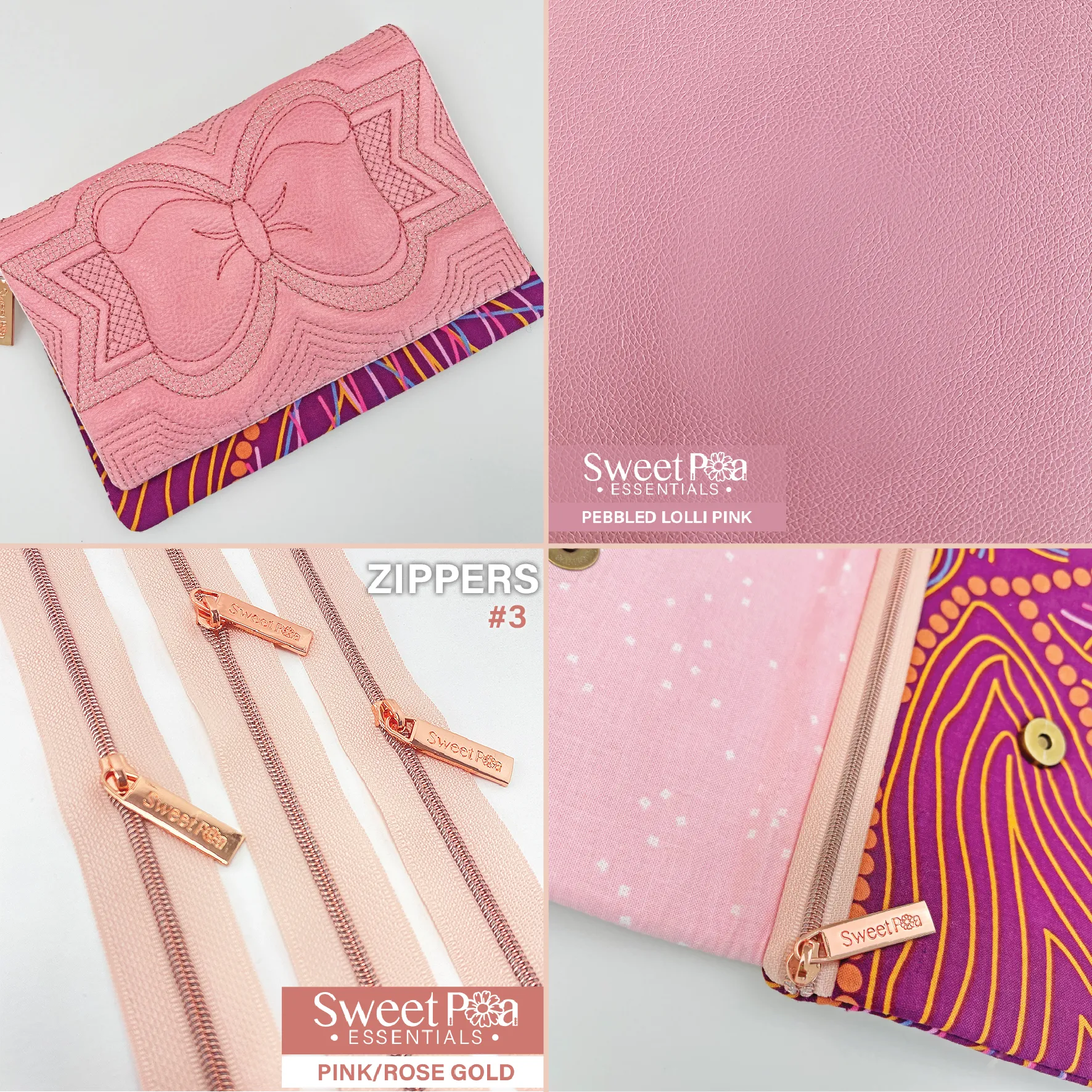 Trapunto Bow Clutch with Zipper