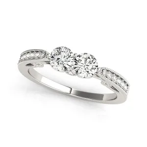 Two Stone Diamond Ring Milgrain Design In 14k White Gold (3/4 cttw)