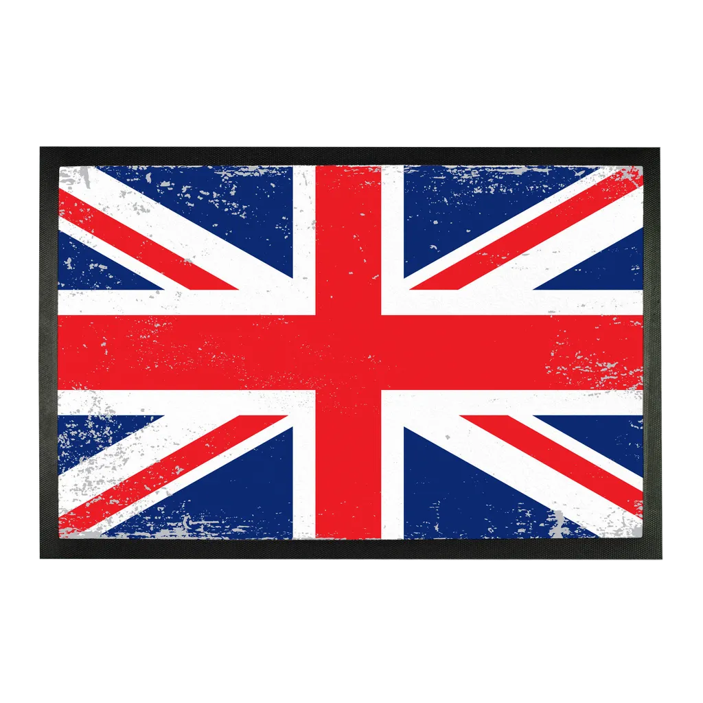 UK Union Jack Flag Doormat, Distressed British England Door Print Red Blue White Rubber Outdoor Indoor Floor Front House Warming Welcome Mat