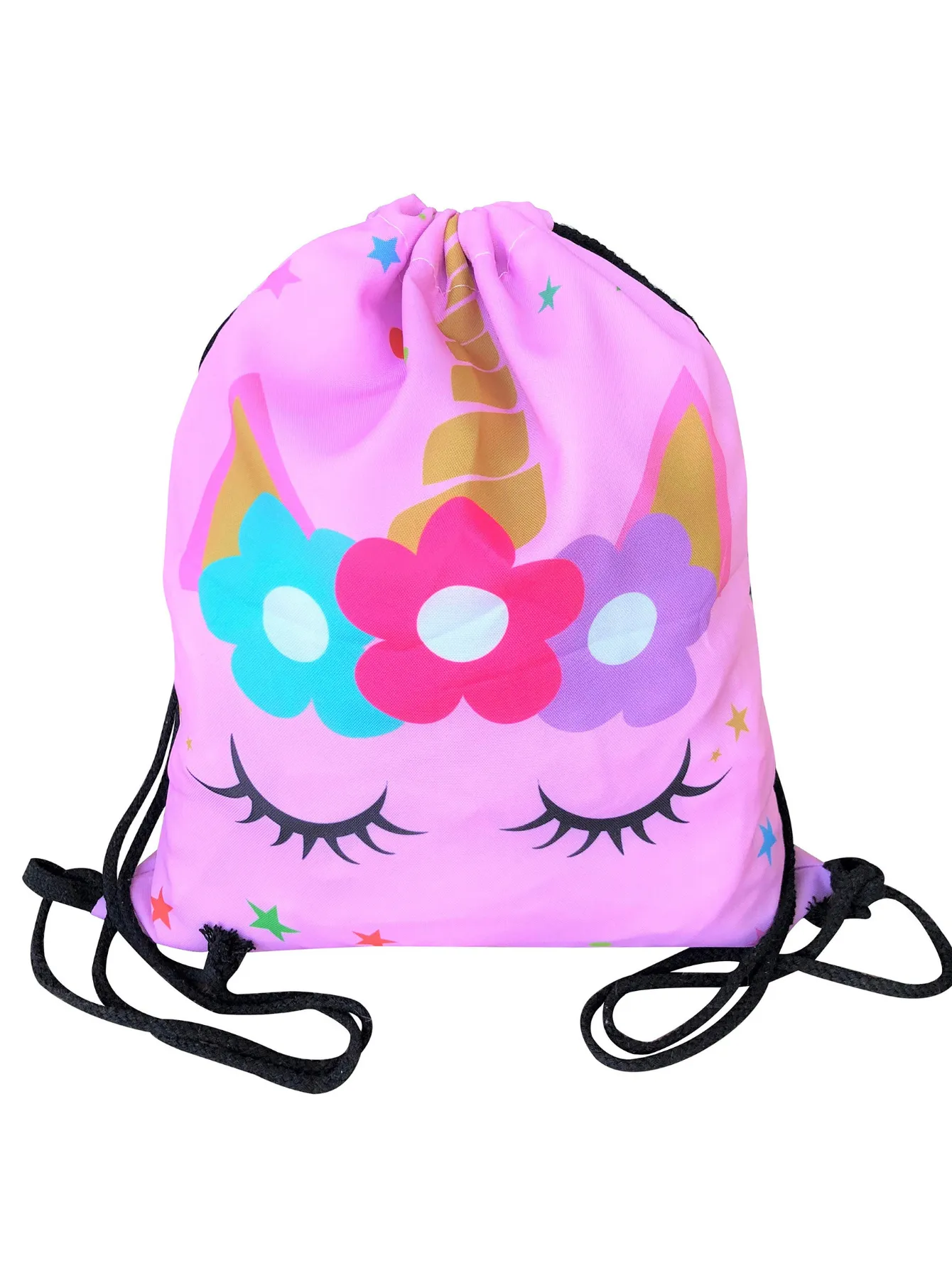 Unicorn Gifts for Girls - Unicorn Drawstring Backpack/Makeup Bag/Bracelet/Inspirational Necklace/Hair Ties (Pink Star Unicorn)