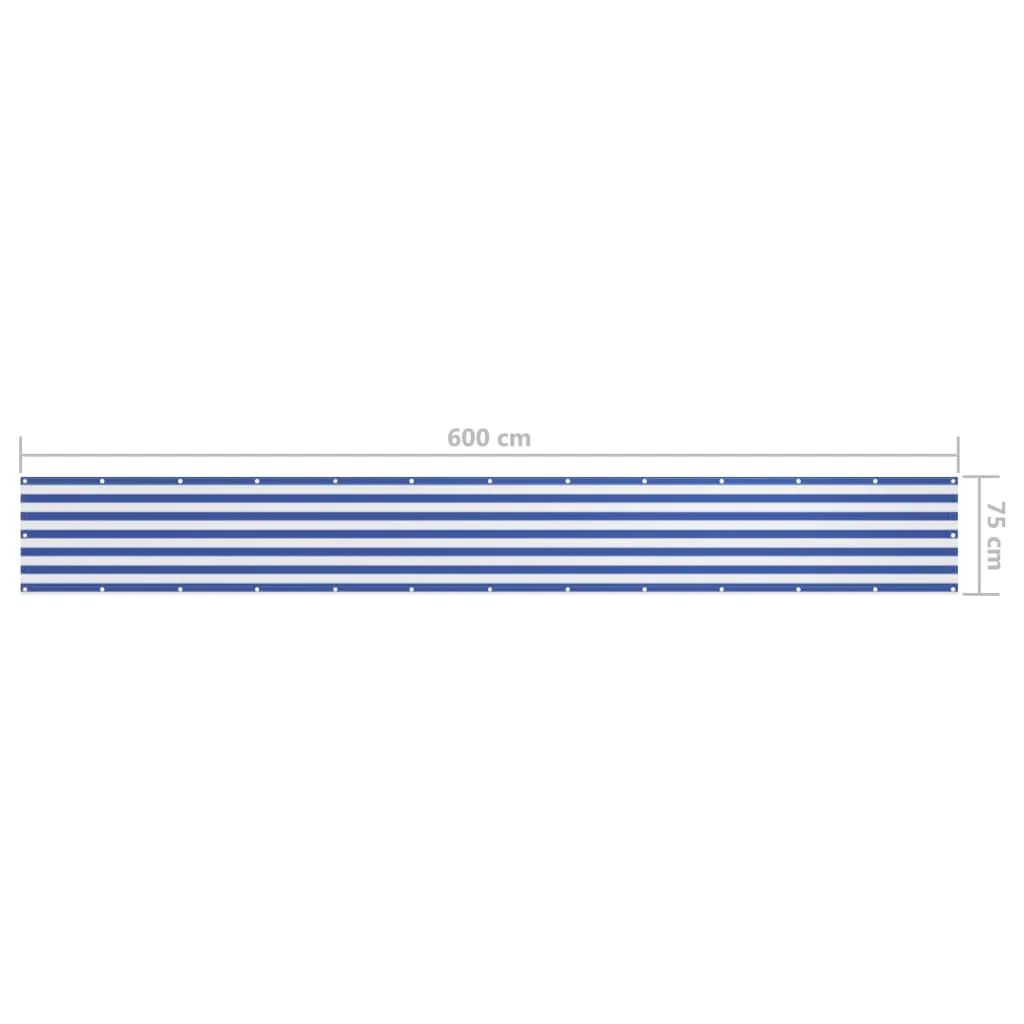 vidaXL Balcony Screen White and Blue 75x600 cm Oxford Fabric