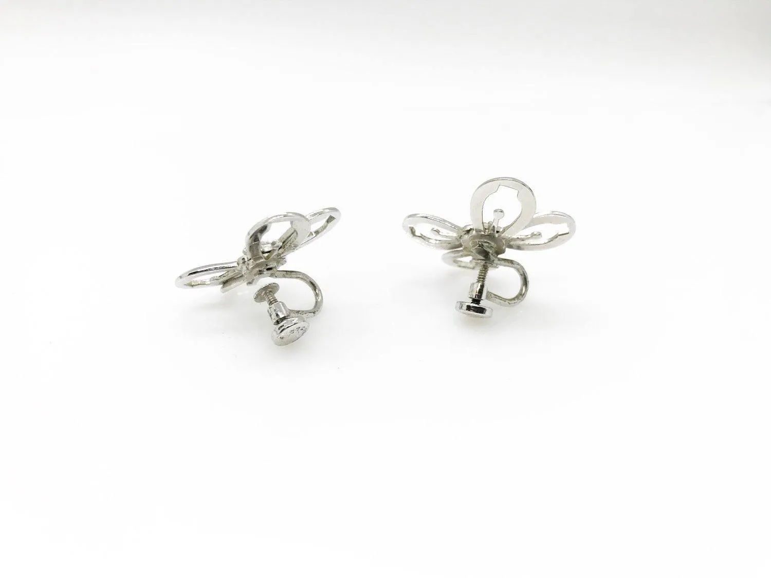 Vintage Sterling Butterfly Earrings with Rhinestones