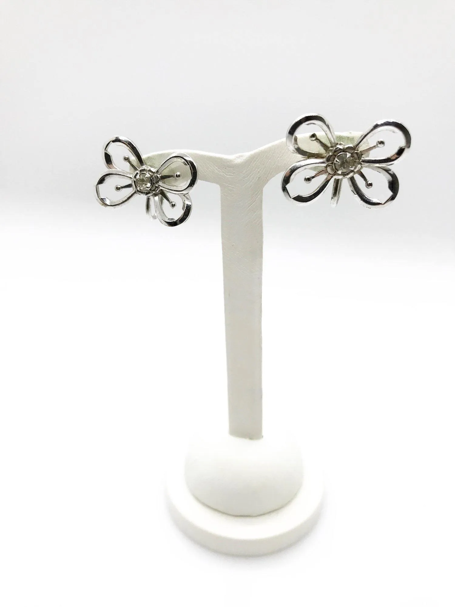 Vintage Sterling Butterfly Earrings with Rhinestones