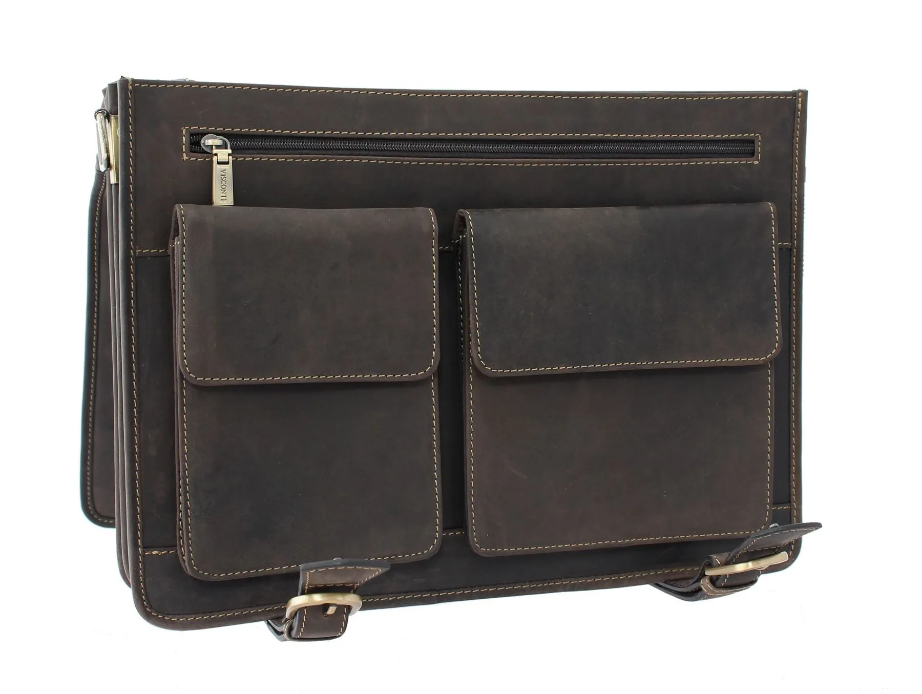 Visconti HULK Oiled Leather Briefcase With Carry Handle And Detachable Shoulder Strap 16134