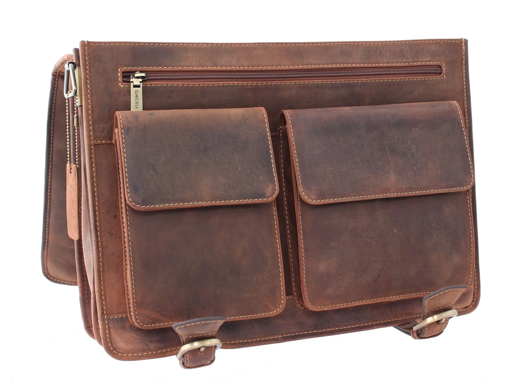 Visconti HULK Oiled Leather Briefcase With Carry Handle And Detachable Shoulder Strap 16134