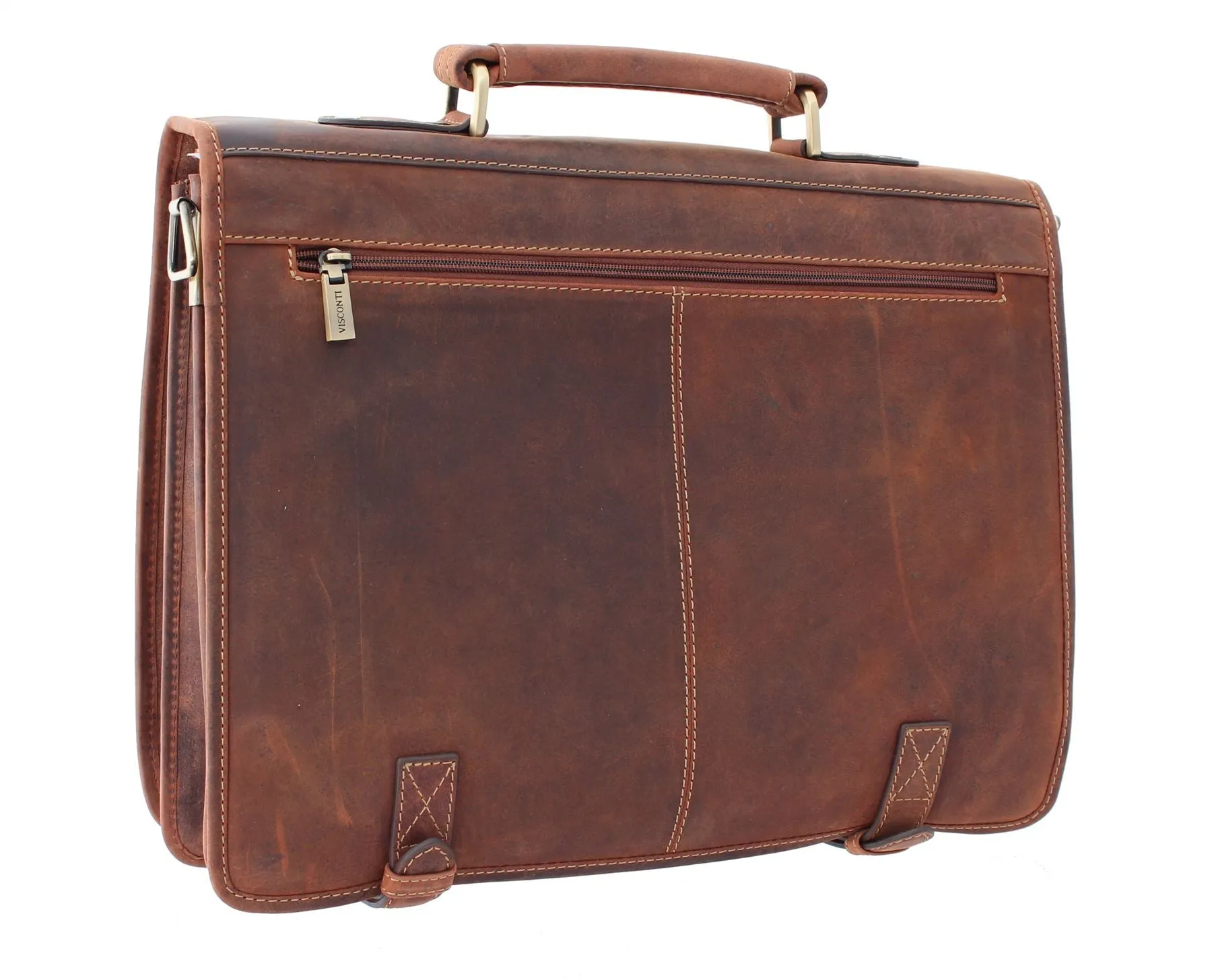 Visconti HULK Oiled Leather Briefcase With Carry Handle And Detachable Shoulder Strap 16134
