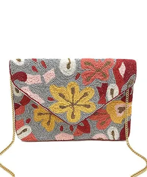 Women's Beaded Floral Clutch Bag