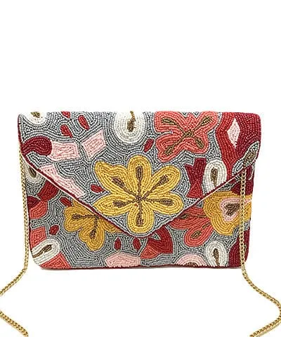 Women's Beaded Floral Clutch Bag
