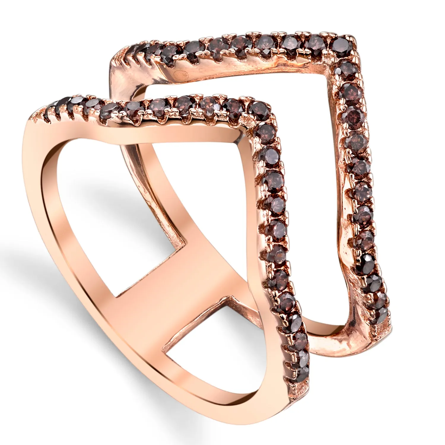 Women's Rose Plated Sterling Silver .925 Ring Round Cut Brown Cubic Zirconia