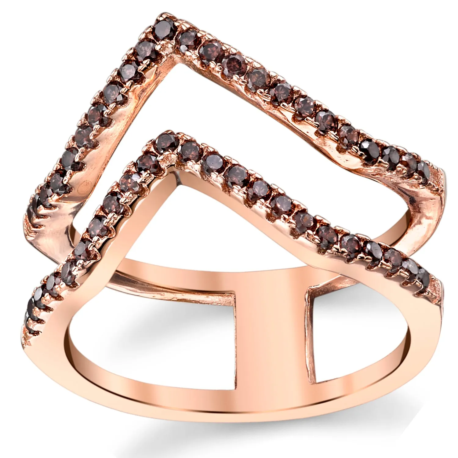 Women's Rose Plated Sterling Silver .925 Ring Round Cut Brown Cubic Zirconia