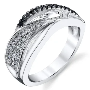 Women's Sterling Silver Black White Cubic Zirconia Right HRing Sizes 5-9