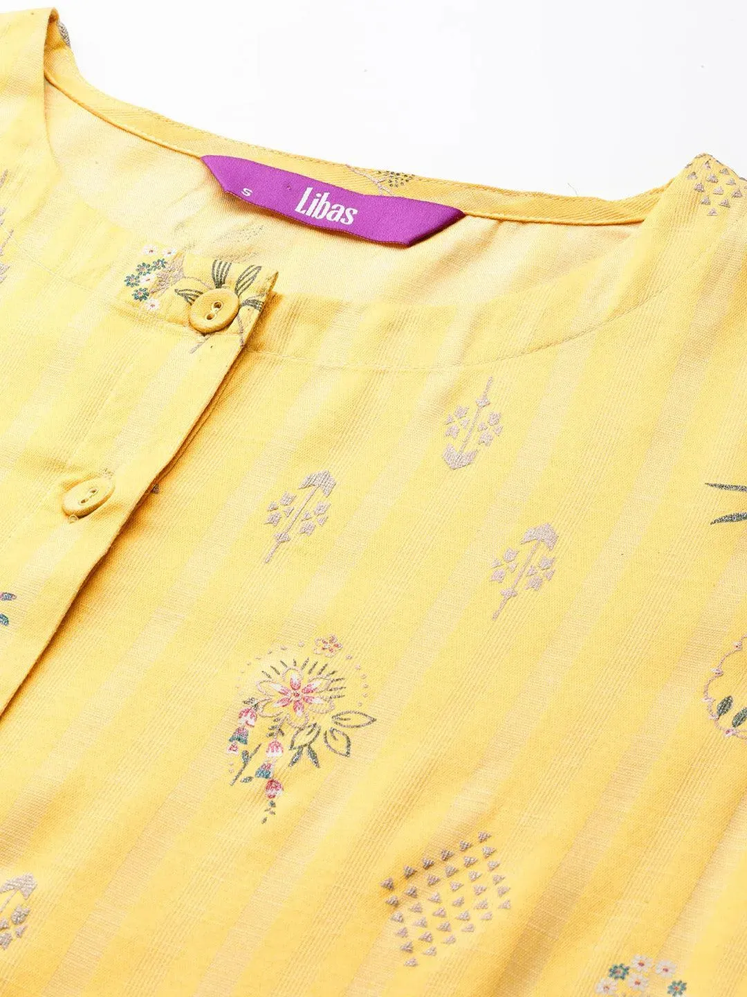 Yellow Printed Silk A-Line Kurta